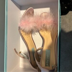 Betsey Johnson Pink Feather Strap Heels